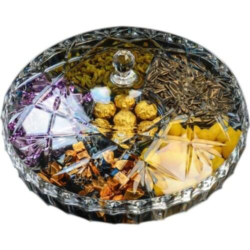 Round Candy Snack Tray with Lid Fruit Picnic Food Dishes Pastry Box Cake Display Drying Food Storage Dustpan Household