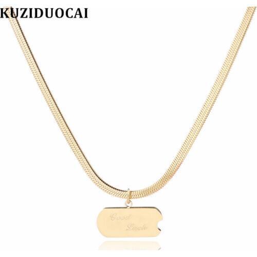 Kuziduocai New Fashion Jewelry Snake Chain Tag Good Luck Titanium Stainless Steel Choker Necklaces Pendants For Women Colar N126