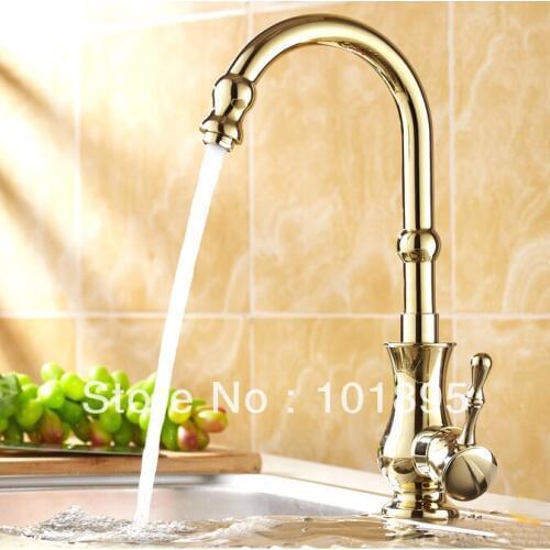 L16333 - Luxury Single Lever and Wall Mounted Gold Color Brass Kitchen Sink Faucet