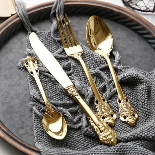 Lingeafey Stainless Steel Cutlery Gold Spoon and Fork Set Kitchen Tableware Set Dinnerware Royal Silverware Set New Dropshipping