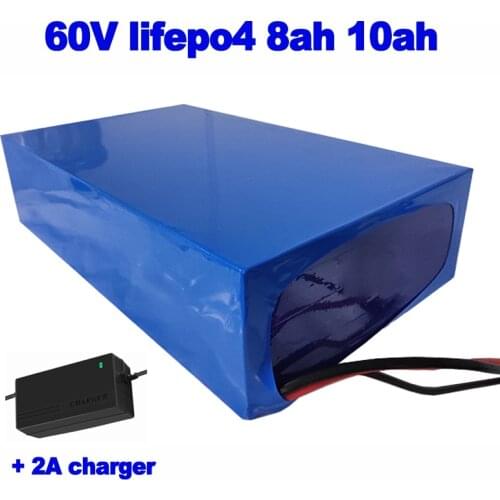 Lifepo4 LFP 60V 8ah 10ah lithium iron phosphate battery pack for ebike scooter lawn mover skateboard motorcycle AGV + 2A charger