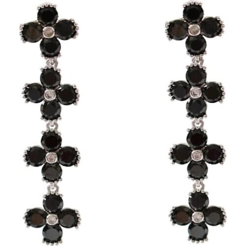 LANFLORA fashion black zircon copper alloy women long earrings for birthday party gift cheap wholesale price