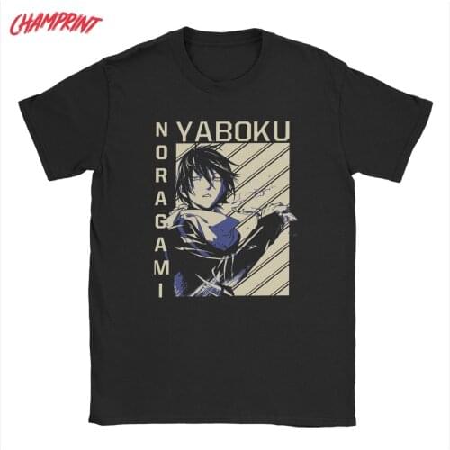 Mens T-Shirt Noragami Yato Creative Pure Cotton Tees Short Sleeve Anime T Shirts Crew Neck Tops Graphic Printed
