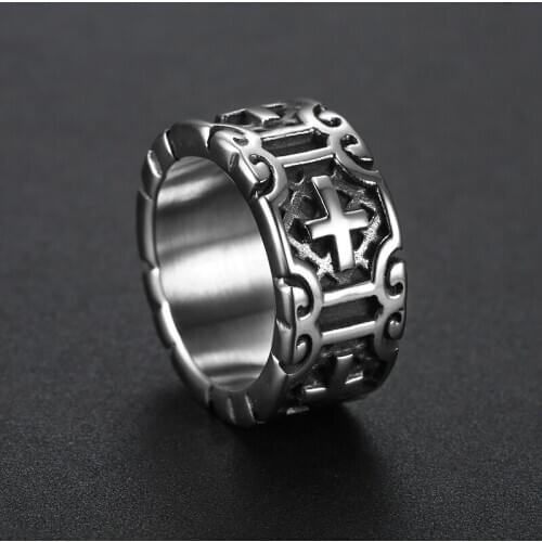 Cool Design 316l Stainless Steel Antique Simple Cross Ring Old Style For Men Vintage Jewelry Gifts For Boyfriends Father