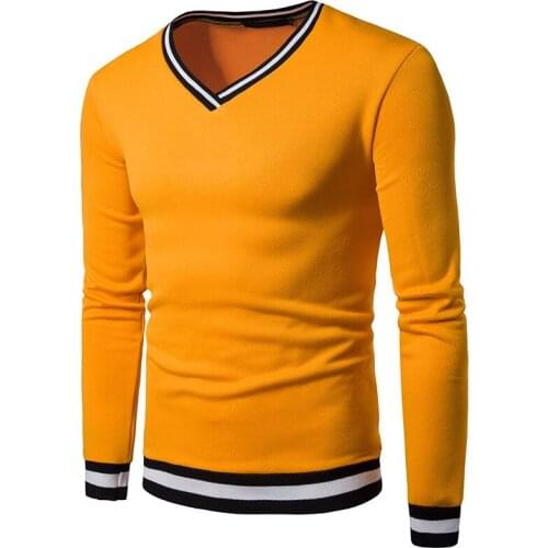 COLDKER men spring autumn V-neck plain long sleeve pullover mens sweatshirt casual tops males street wear M-2XL