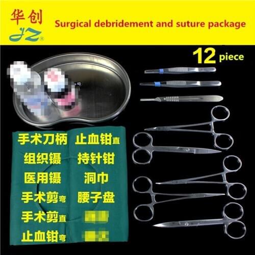 Jz 304 stainless steel Medical surgical debridement and suture instrument 10 pcs set kit medical students surgical practice tool