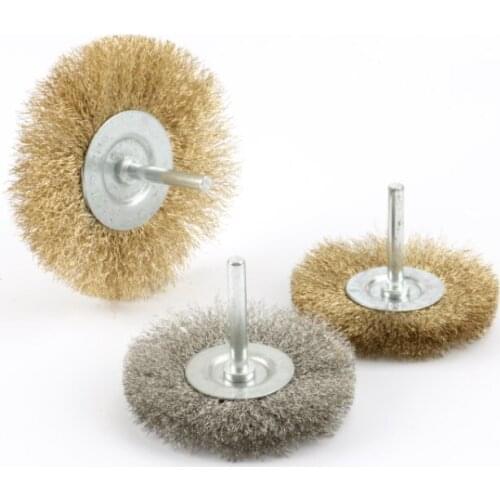 Stainless Steel/Brass Plated Wire Brush Wheel Shank 6mm T Type Polishing Wood Furniture Grinding Head Abrasive Tool