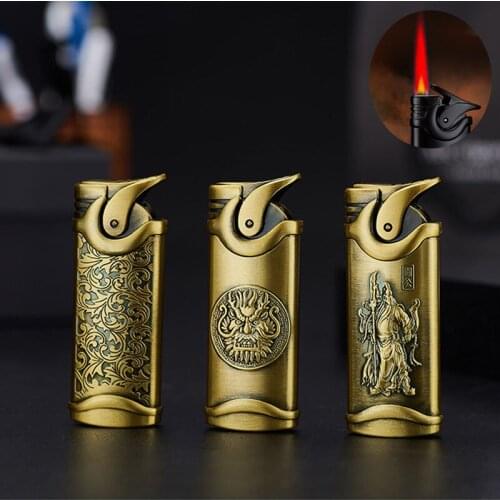 Unusual Red Flame Gas Lighter Torch Windproof Retro Turbo Lighters Butane Cigarette Accessories Mens Gadgets