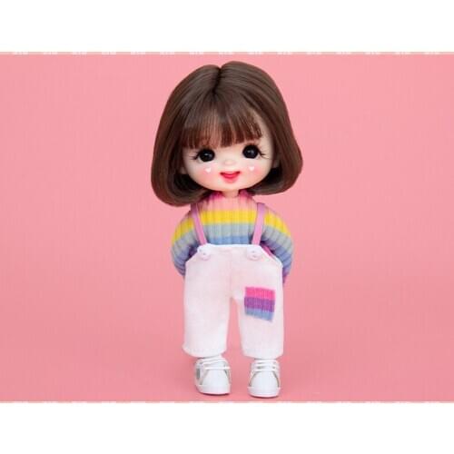 OB11size doll dress Fashion rainbow knits overalls two-piece suit super cute doll accessories