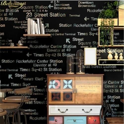 Beibehang English alphabet wallpaper retro retro 3D personality fashion black bedroom coffee restaurant clothing shop wall paper