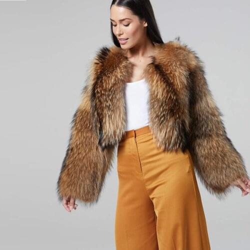 Genuine Raccoon Fur Coat Women Winter Fur Jacket Fashion Cropped Furry Overcoat 2021 New Arrival