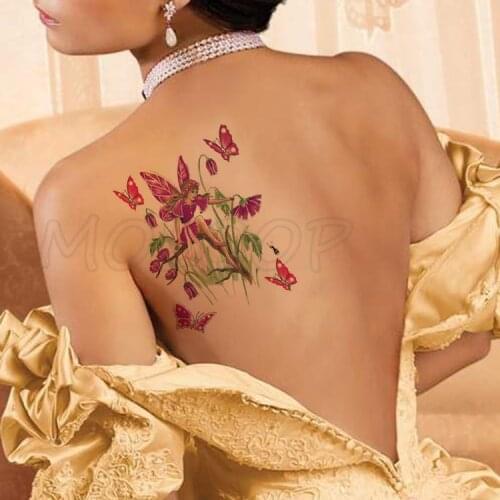 Bee Flower Branches Elf Plant Tattoos Stickers Women Body Waist Arm Art Tattoos Temporary Girls Butterfly Tatoos Rose Chains