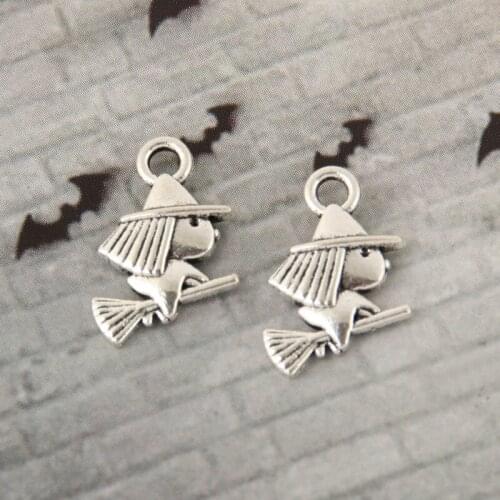 30pcs Silver Color Small Witch Charms Halloween Pendant For DIY Handmade Jewelry Making Accessorie 11x13mm