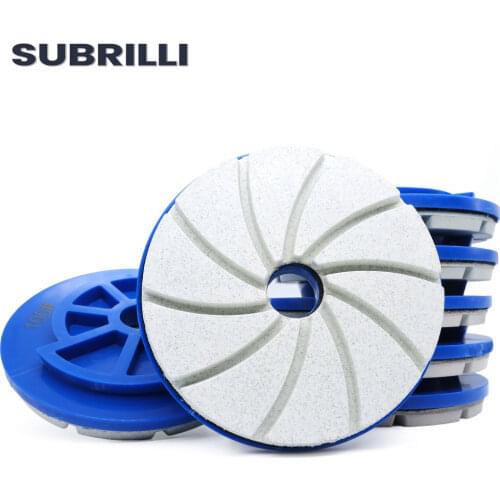 SUBRILLI 7Pcs/Lot 5” Diamond Edge Polishing Wheels Snail Lock Resin Abrasive Grinding Discs For Granite Marble Engineered Stone
