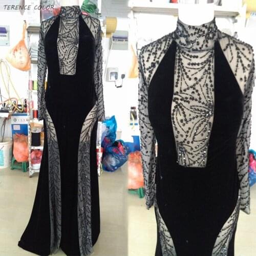 Package buttocks tail coat perspective, handmade beaded velvet long gowns, PROM gowns, red carpet dresses