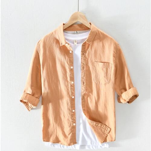 Cotton Linen Casual Shirts Men Basic Classic Shirt 2020 Summer Male Three Quarter Sleeve Breathable Thin Tops Y2908