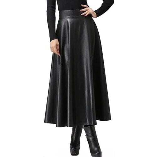 Saia Top Faux Leather None Empire 2020 Autumn And Winter Womens New Skirts Retro High Waist Leather Mid-length A-line Skirt