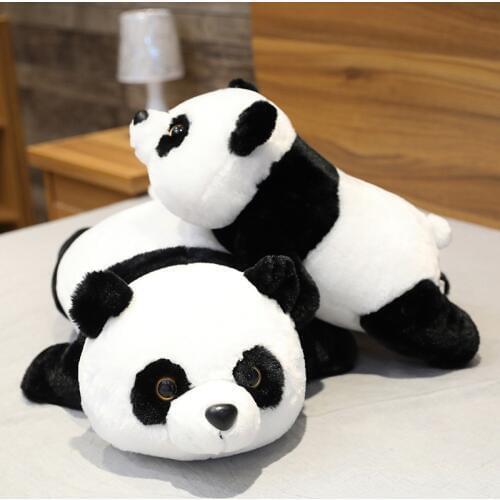 Lovely 50cm-90cm Lifelike Rabbit Hair Lying Panda Plush Toys Soft Cartoon Animal Black and White Stuffed Doll Sleeping Pillow