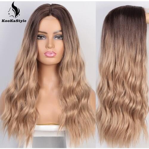 Synthetic Wigs for Women Long Wavy Wigs Blonde Wigs Women Autumn Color Middle Part Heat Resistant Cosplay Wig Party Hair