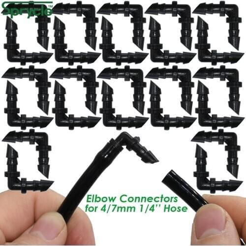 SPRYCLE 200PCS Barbed 1/4" Elbow Couplings Connector Drip Irrigation for Garden 4/7mm Hose Sprinklers Dropper Greenhouse Tools