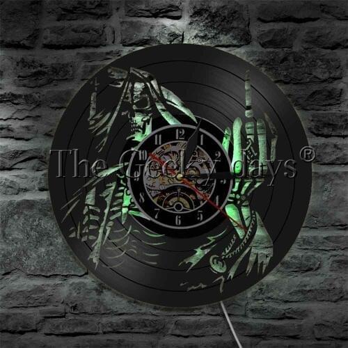 Middle Finger Spiral Skeleton LED Lights Gothic Skull Luminous Wall Clock Mood Lighting Man Cave Bar Sign Nigth Lamp
