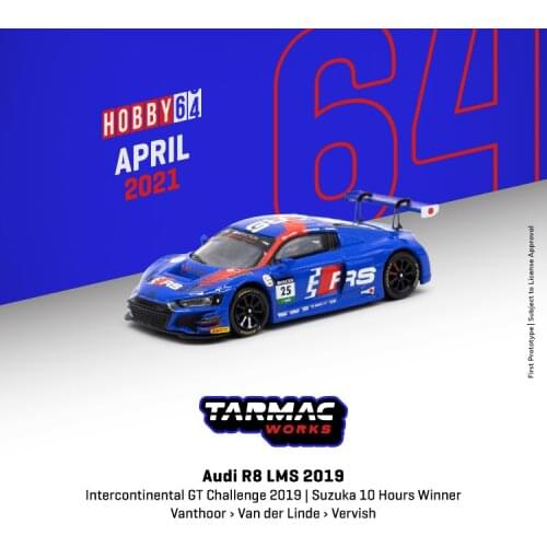 Tarmac Works TW 1:64 R8 LMS 2019 Intercontinental GT Challenge 2019 Diecast Model Car