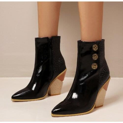 Snake Print Size34-48 New Women Boots Autumn Winter Shoes Thick High Heels Ladies Short Western Boots Button Ankle Boots Female