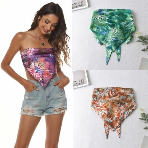 Womens Tank Vintage Za Fashion 2021 Geometric Print Bow Sashes Sexy Crop Tops for Womens Strapless Mujer Tops