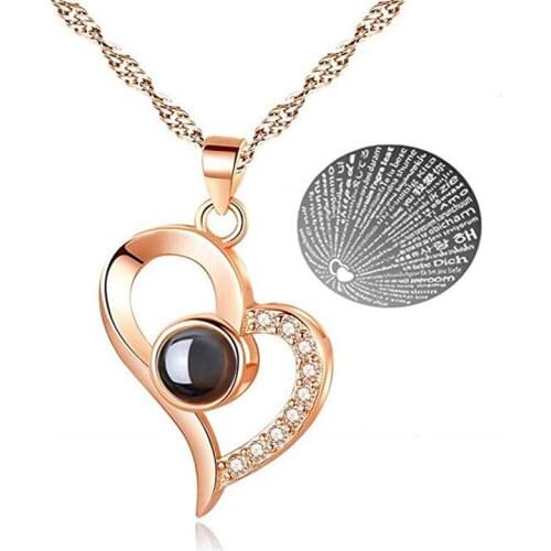 Woman Necklace Love Memory Projection Pendant 100 Languages I Love You to Lover Mom Girlfriend