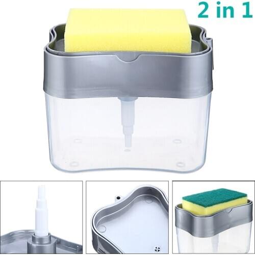 1PC Soap Dispenser Pump 2 in 1 Dispenser and Sponge Caddy Holder For Kitchen Dishes Cleaning Tools