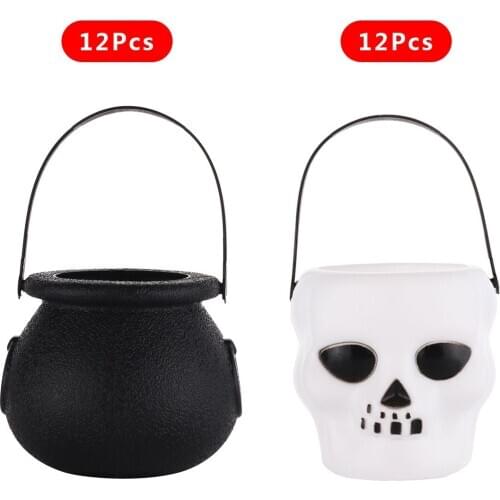 12Pcs Plastic Halloween Mini Candy Kettles Novelty Candy Holder Pot Jars with Handle St. Patricks Day Party Favors Props