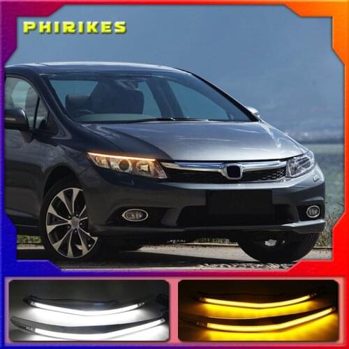2PCS For Honda Civic 2011 2012 2013 2014 2015 Car Headlight Eyebrow With Turn Signal 12V DRL Daytime Running Light