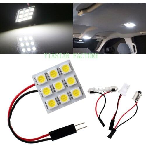 Yiastar 200Pcs/Lot 5050 9 SMD LED Panel Lights with T10 + Festoon Adapters Car Reading C5W Dome Lamps Auto Interior Lighting