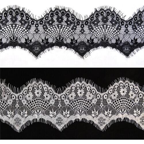 3Meters/Lot Eyelash Lace Ribbon Voile Width/10cm Embroidered White Black Shiny Eyelash Fabric Sewing Applique Wedding Decoration