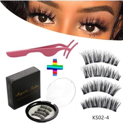 4 pieces of natural magnetic eyelashes, reusable eyelashes, glue-free eyelashes, quantum eyelash curler, easy to wear shipping