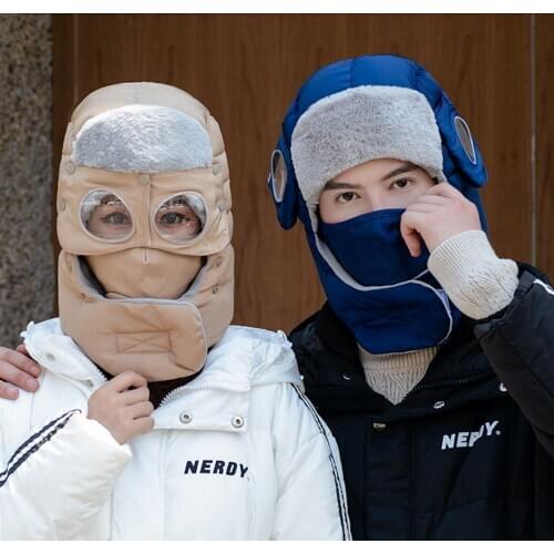 4in one Winter Aviator Hats Riding Ski Cap EarFlap for Men Women Windproof Thermal Fleece Trapper with Mask glasses gloves