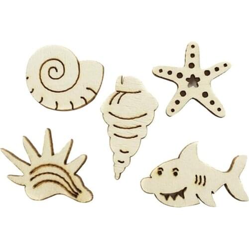 50Pcs Unfinished Wood Sea Animal Shaped DIY Crafts Cutouts Paint Ornament Kid Home Decoration Art Project Dolphin Seahorse Whale