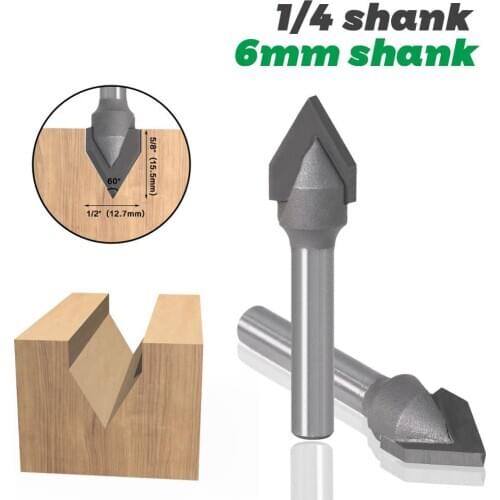 6mm shank 1/4 shank V Bit CNC solid carbide end mill 3D Router Bits for Wood 60 degree tungsten woodworking milling cutter