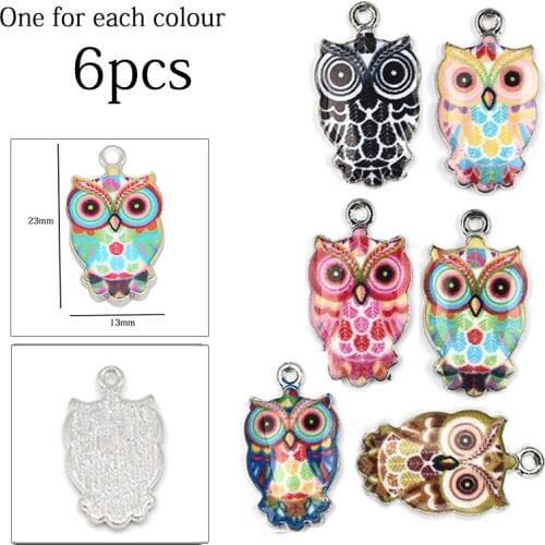 6Pcs/set New Mixed Color Alloy + Enamel Animals Owl Enamel Charms For DIY Necklace Jewelry Making Pendants Bracelet