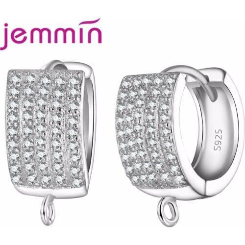 Big Wide Band Hoop Earrings Micro Inlay Sparkly Crystal Fashion 925 Sterling Silver Jewelry Findings for Women 10PCS