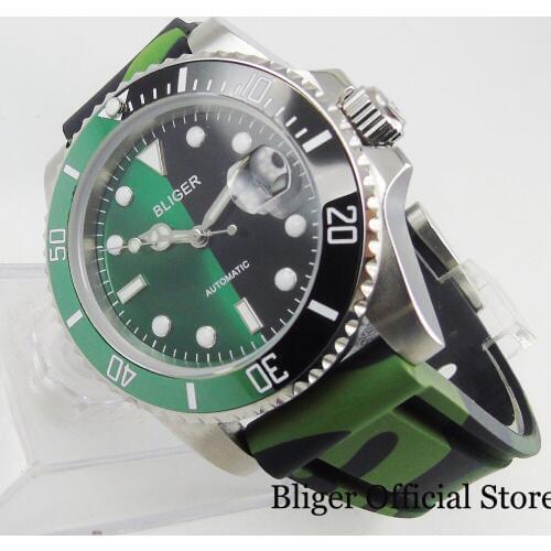 Military Style Men Watch Green 40mm Wristwatch Sapphire Glass MIYOTA Movement Rubber Strap