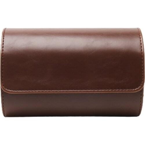 Watch Case Leather Watch Roll Organizer for Watch Jewelry Storage Detachable Anti-Slide Cushion Black & Brown 2 Slot