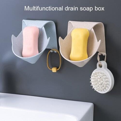 Bathroom Soap Holder Dish Drain Water Soap Box Storage Paste Shower Tray Bathroom Punch-free Drain Plastic Box Wall Shelf