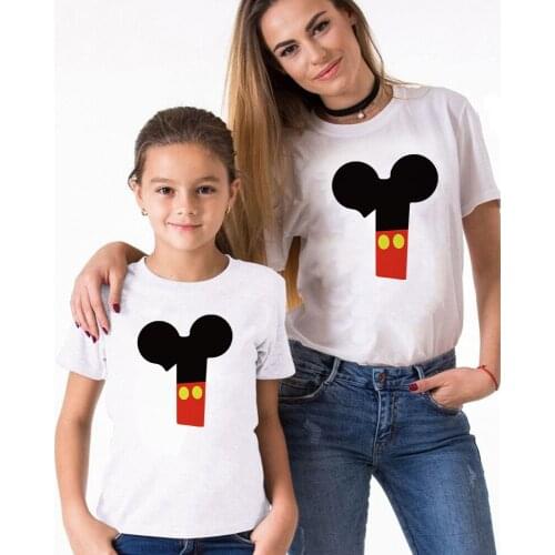 Family T Shirt Disney Numbers Print Summer White Kids Girl Boy Mother Father Tshirts Cartoon Family Look Outfits