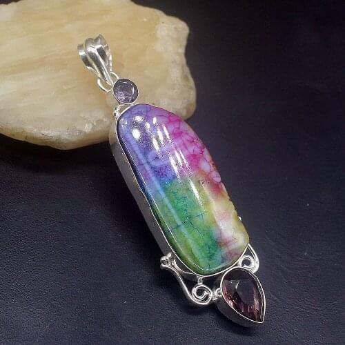 Hermosa Jewelry Natural AgateDruzy Purple Amethystt Silver Color Charm Necklace Pendant for Women Gifts 82mm FQ33