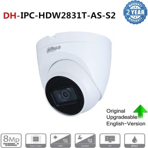 Dahua Original 4K IP Camera security Camera 8MP IPC-HDW2831T-AS POE MIC Card Slot H.265 IR 30m IVS Onvif IP67 Starlight
