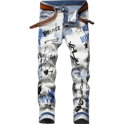 KIOVNO Men Ripped Printed Jeans Pants Fahion Patches Embroidery Denim Trousers For Male Streetwear