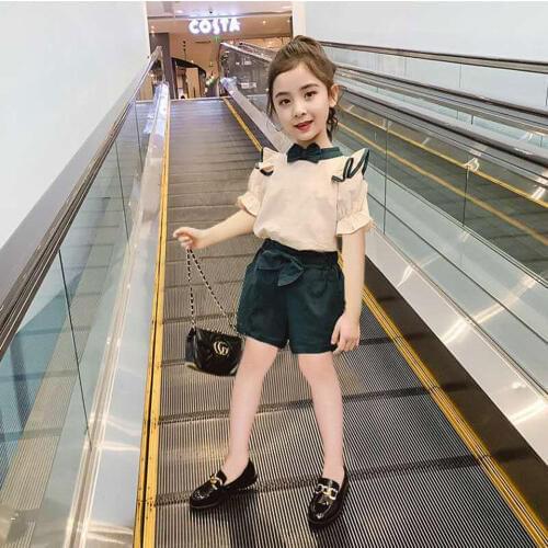 Summer 2020 Fashion Baby Girl Clothing Set 2Pcs Cotton Tops+ Shorts Children Mid Big Girl Suit Kids Outfit Girls Clothing 3-12