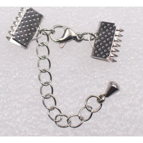 5 sets Stainless Steel End Caps Crimp Clasps with Lobster Clasps Extension Chain Leather Cord Connector For Jewelry Making