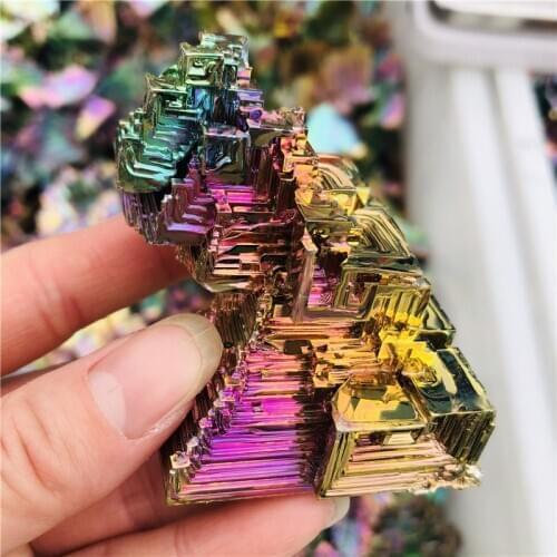 Beautiful gift rainbow bismuth specimen crystal ore healing mineral natural crystal rough Bismuth ore Green metal